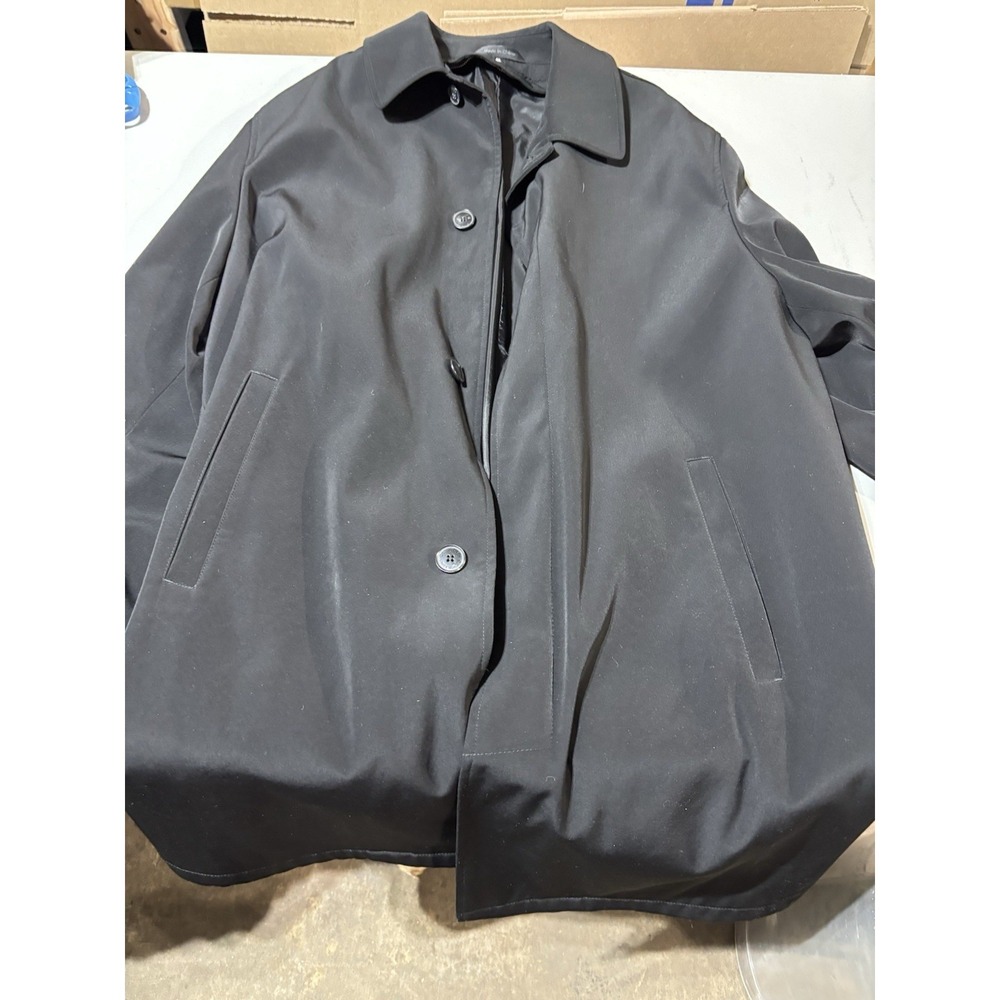 Calvin Klein Trench‎ Coat Men 40L Black Jacket Long  Button Down Polyester
